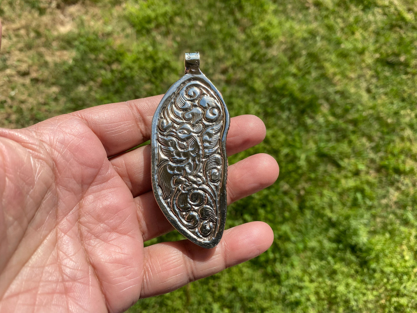 Ganesh Carved Bone Tibetan Silver Pendant, Buffalo Bone, Yoga Pendant, Ethnic Jewelry, Tribal, Spiritual Pendant for Men or Women, Hindu God