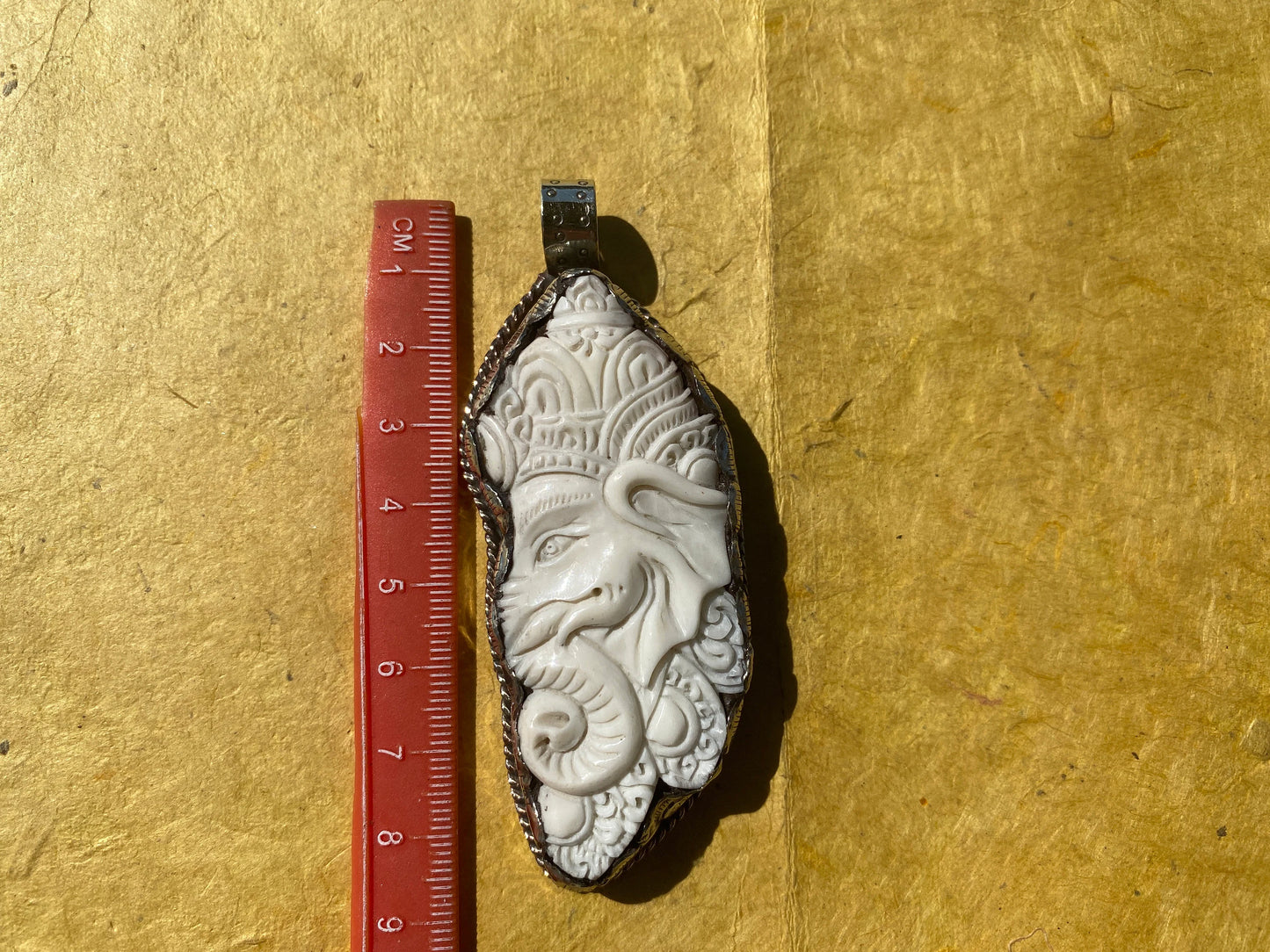 Ganesh Carved Bone Tibetan Silver Pendant, Buffalo Bone, Yoga Pendant, Ethnic Jewelry, Tribal, Spiritual Pendant for Men or Women, Hindu God