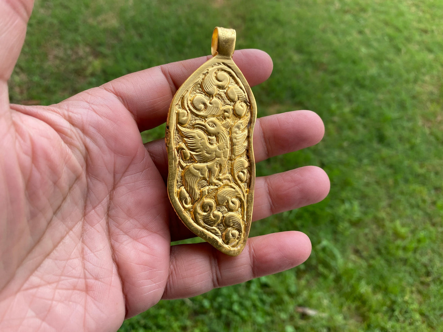Ganesh Carved Buffalo Bone High Quality 18k Matte Gold Overlay Non Tarnish Pendant, Ethnic Jewelry, Spiritual Unisex Pendant, Hindu God