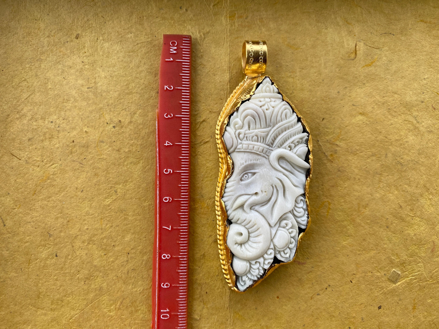 Ganesh Carved Buffalo Bone High Quality 18k Matte Gold Overlay Non Tarnish Pendant, Ethnic Jewelry, Spiritual Unisex Pendant, Hindu God