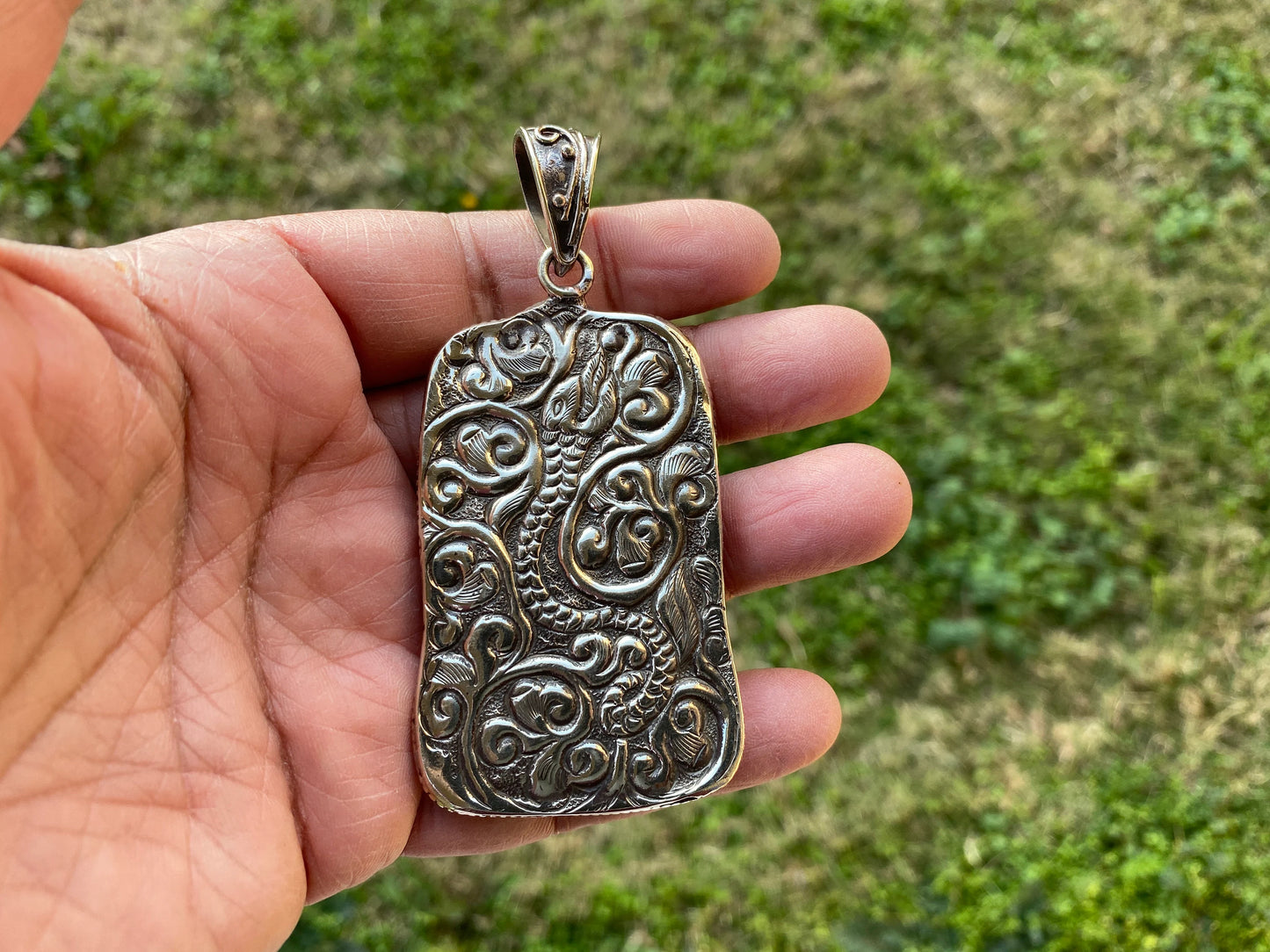 Ganesh Hand Carved Buffalo Bone Tibetan Silver Pendant, Yoga Pendant, Locket for Men & Women, Ethnic, Spiritual Pendant, Religious Jewelry