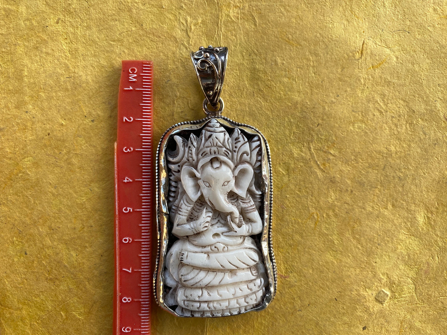 Ganesh Hand Carved Buffalo Bone Tibetan Silver Pendant, Yoga Pendant, Locket for Men & Women, Ethnic, Spiritual Pendant, Religious Jewelry