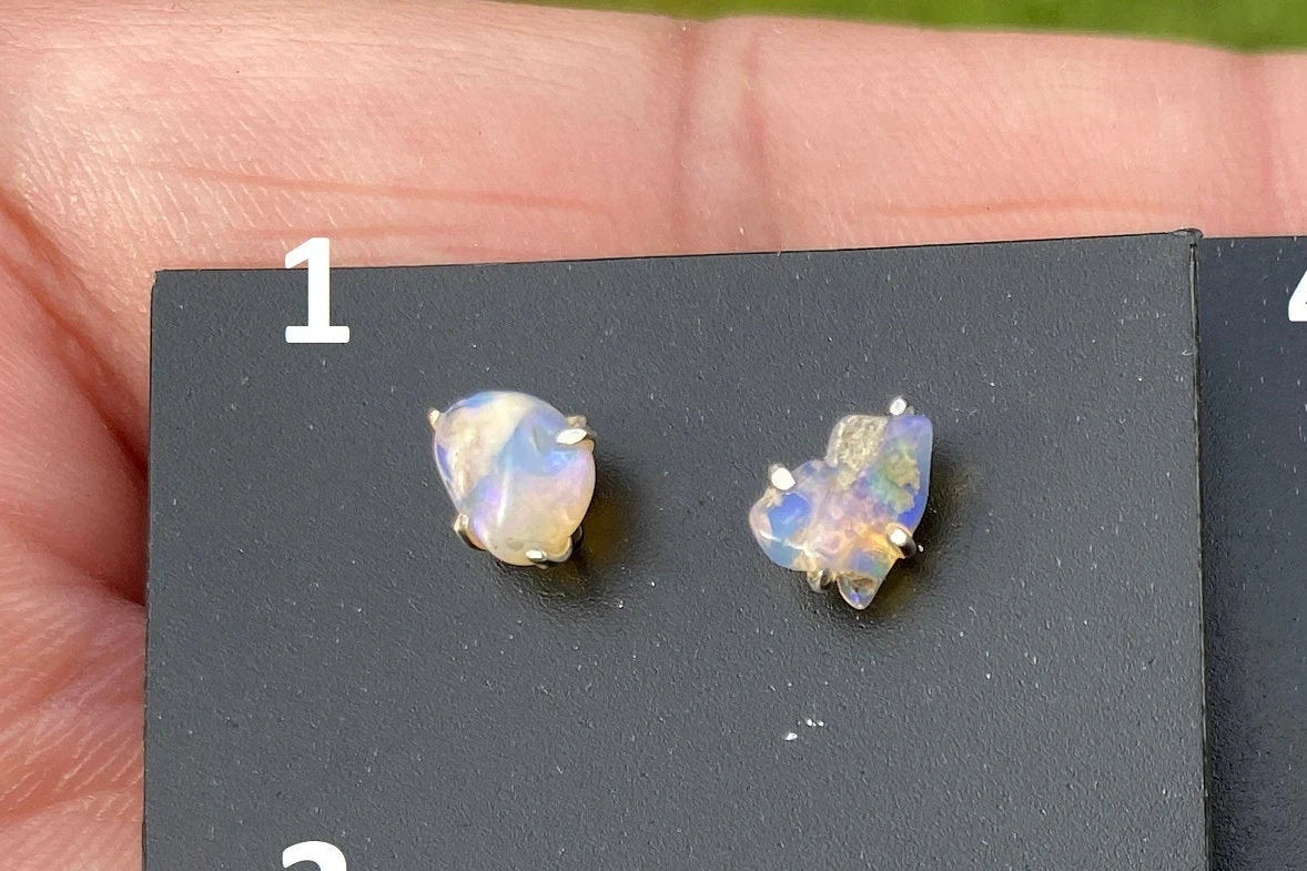 Rough Opal Studs Earrings, Sterling Silver Earrings, Gemstone Stud Earring, Silver Prong Earring, October Birthstone, Ethiopian Welo Opals