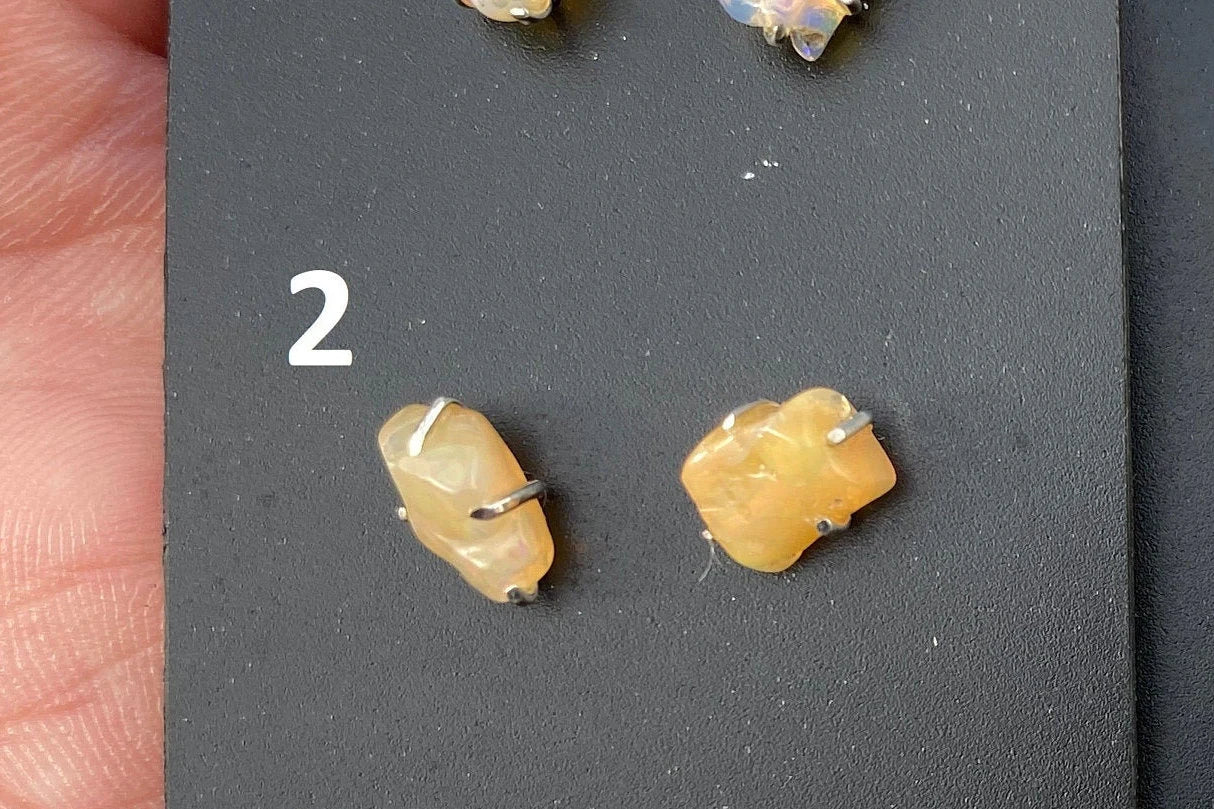 Rough Opal Studs Earrings, Sterling Silver Earrings, Gemstone Stud Earring, Silver Prong Earring, October Birthstone, Ethiopian Welo Opals