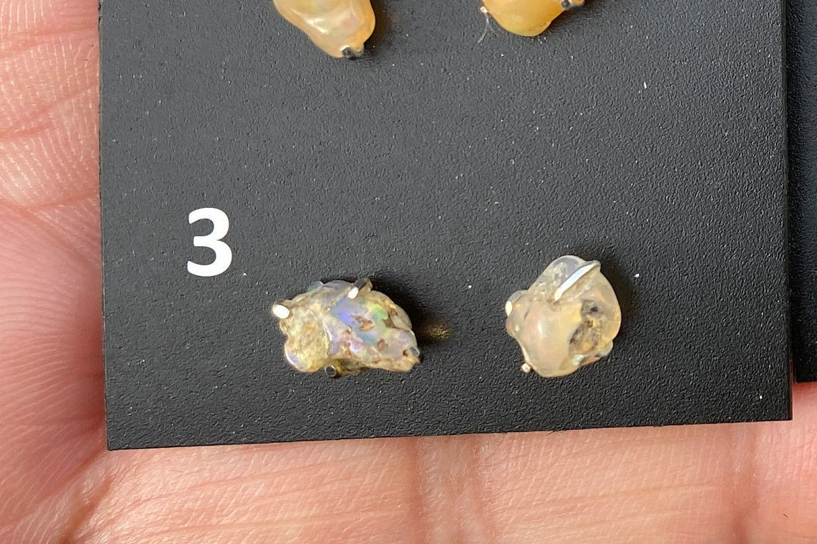 Rough Opal Studs Earrings, Sterling Silver Earrings, Gemstone Stud Earring, Silver Prong Earring, October Birthstone, Ethiopian Welo Opals
