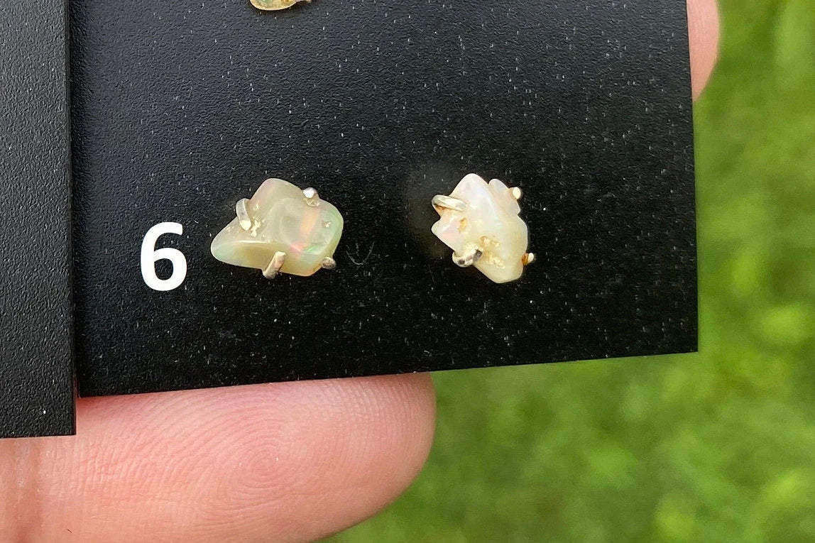 Rough Opal Studs Earrings, Sterling Silver Earrings, Gemstone Stud Earring, Silver Prong Earring, October Birthstone, Ethiopian Welo Opals