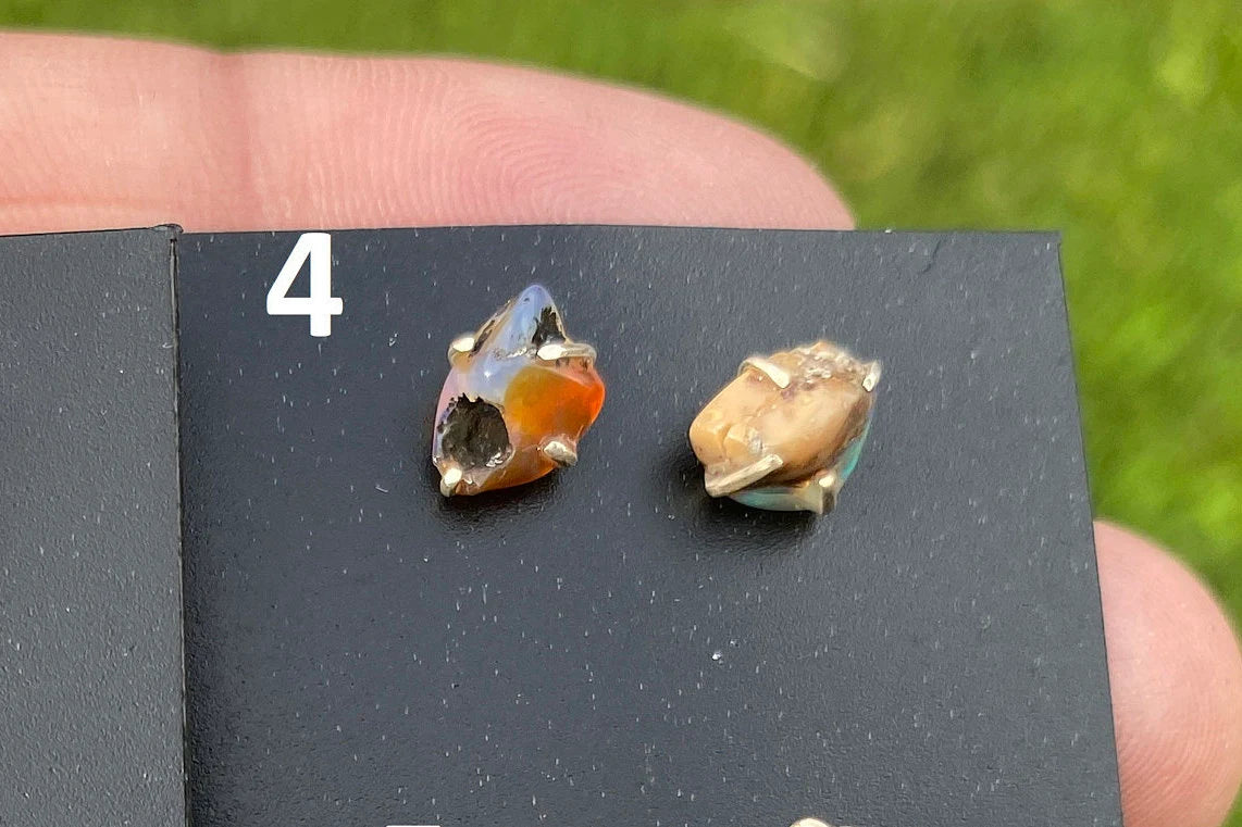 Rough Opal Studs Earrings, Sterling Silver Earrings, Gemstone Stud Earring, Silver Prong Earring, October Birthstone, Ethiopian Welo Opals