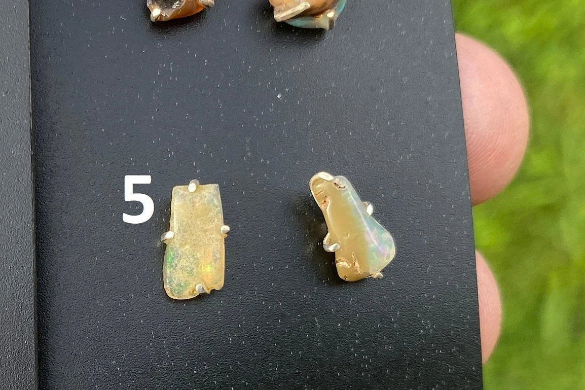 Rough Opal Studs Earrings, Sterling Silver Earrings, Gemstone Stud Earring, Silver Prong Earring, October Birthstone, Ethiopian Welo Opals