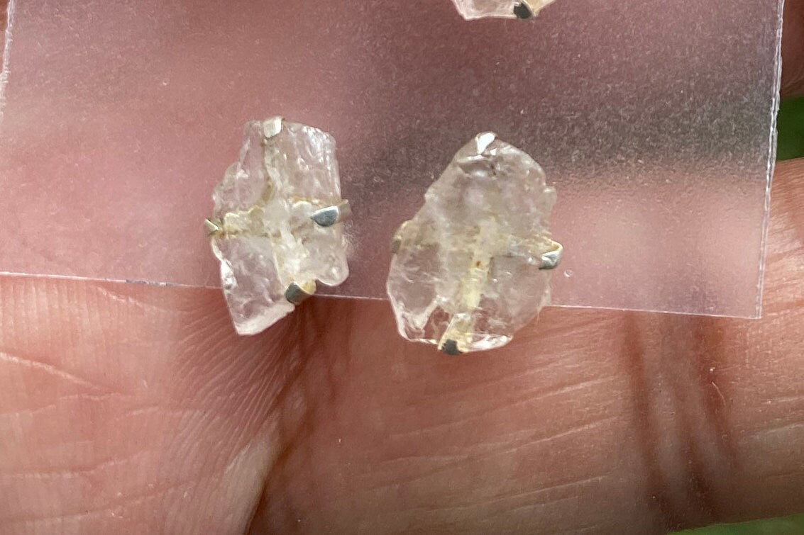 Genuine Morganite Stud Earrings, 92.5 Sterling Silver, Prong Earring, Natural Stone Stud Earring, Raugh Gemstone Stud Earring,Christmas Gift