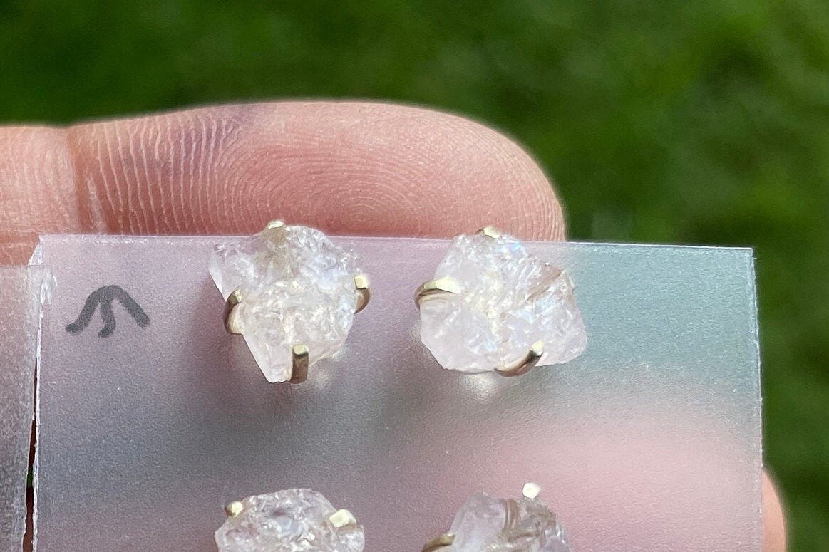 Genuine Morganite Stud Earrings, 92.5 Sterling Silver, Prong Earring, Natural Stone Stud Earring, Raugh Gemstone Stud Earring,Christmas Gift