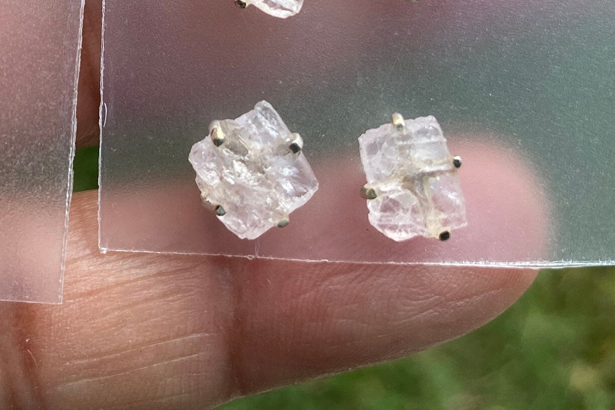 Genuine Morganite Stud Earrings, 92.5 Sterling Silver, Prong Earring, Natural Stone Stud Earring, Raugh Gemstone Stud Earring,Christmas Gift