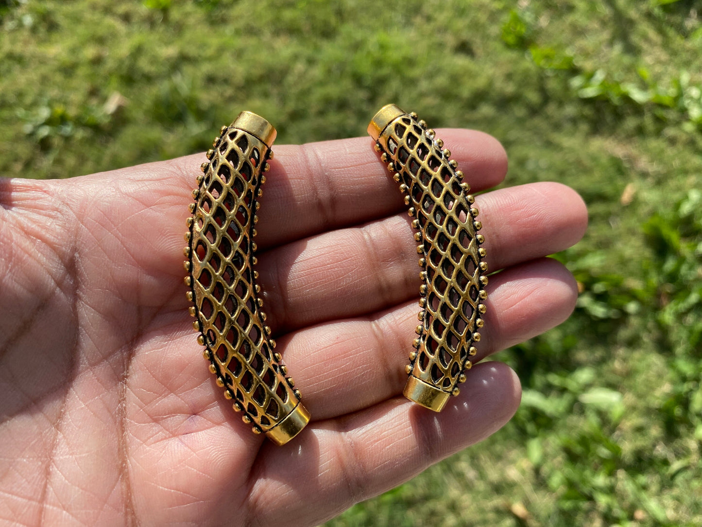 Gold Curved Tube Spacer Beads, 18k Non Tarnish Brushed Gold Overlay, Jewelry Making for Necklace, Bar Beads, Long Connector, Hollow Beads