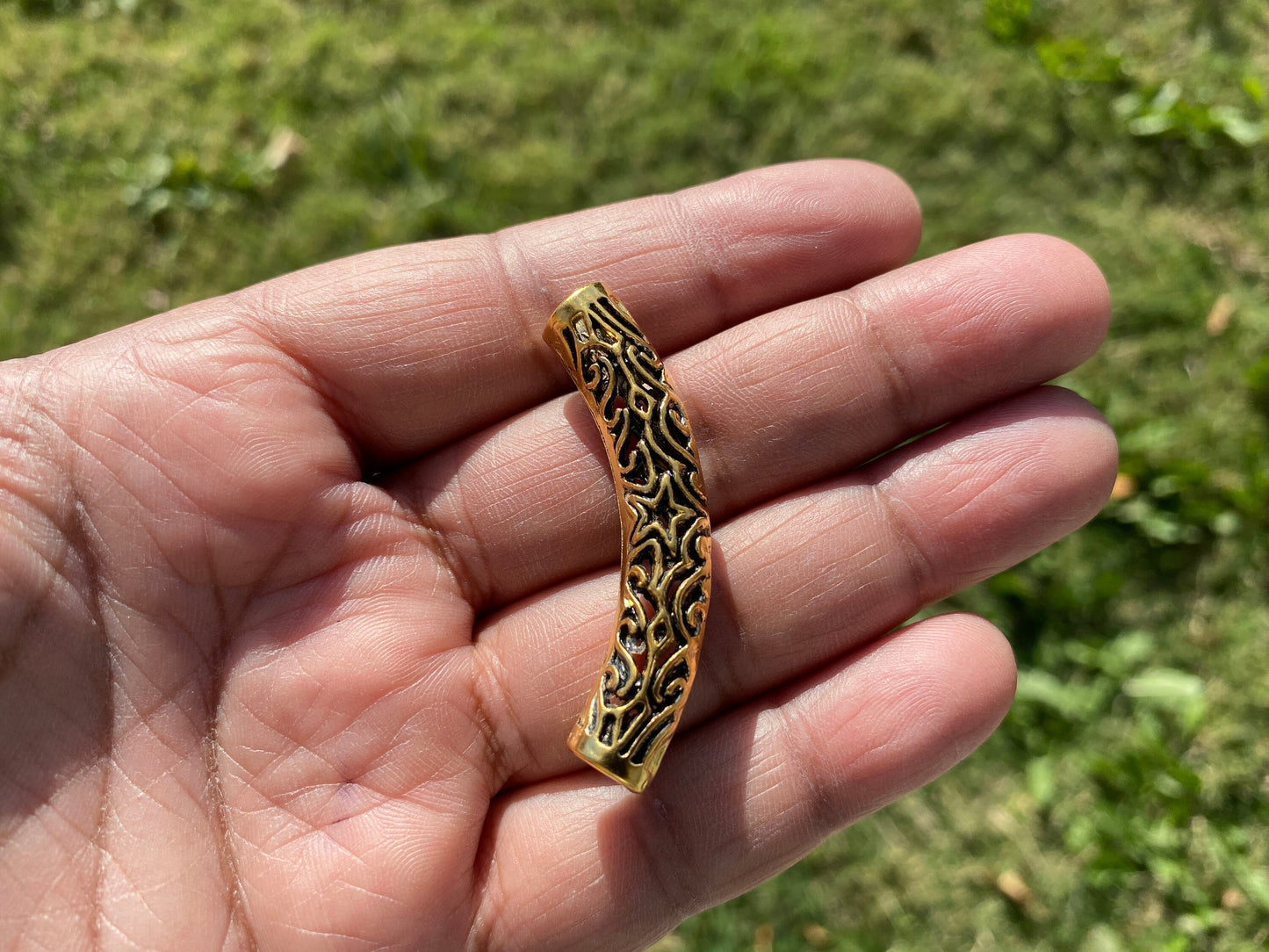 Gold Curved Tube Spacer Beads, 18k Non Tarnish Brushed Gold Overlay, Jewelry Making for Necklace, Bar Beads, Long Connector, Hollow Beads