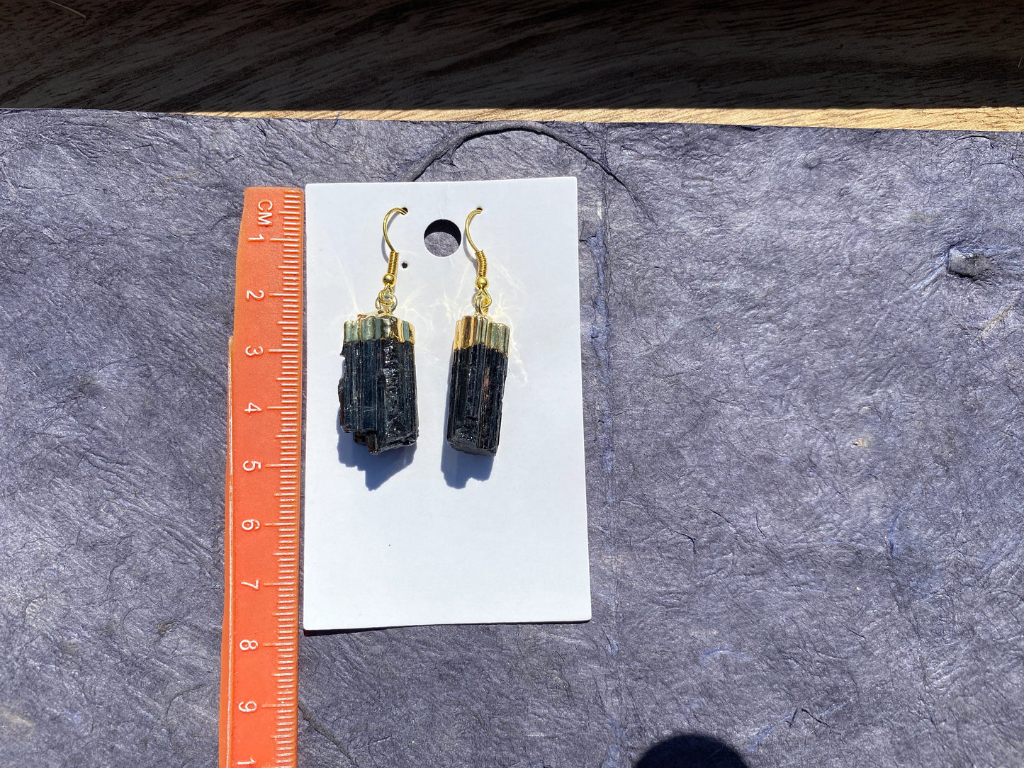 Raw Black Tourmaline Earrings, Gold Electroplated, Raw Gemstone Earrings, Dangle Earring, Gifts for Mom, Mothers Day Gift, Healing Crystal