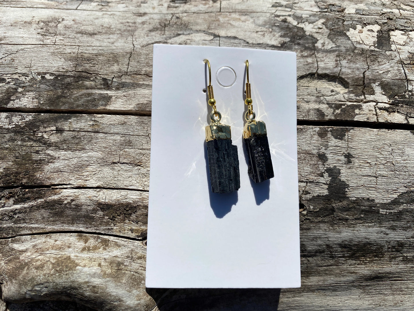 Raw Black Tourmaline Earrings, Gold Electroplated, Raw Gemstone Earrings, Dangle Earring, Gifts for Mom, Mothers Day Gift, Healing Crystal