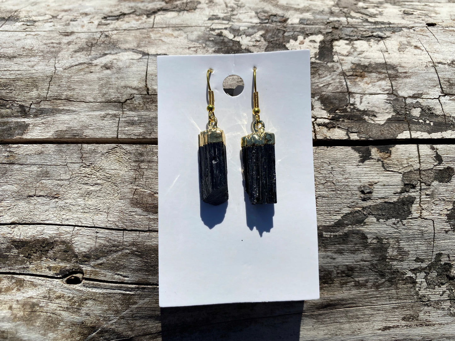 Raw Black Tourmaline Earrings, Gold Electroplated, Raw Gemstone Earrings, Dangle Earring, Gifts for Mom, Mothers Day Gift, Healing Crystal