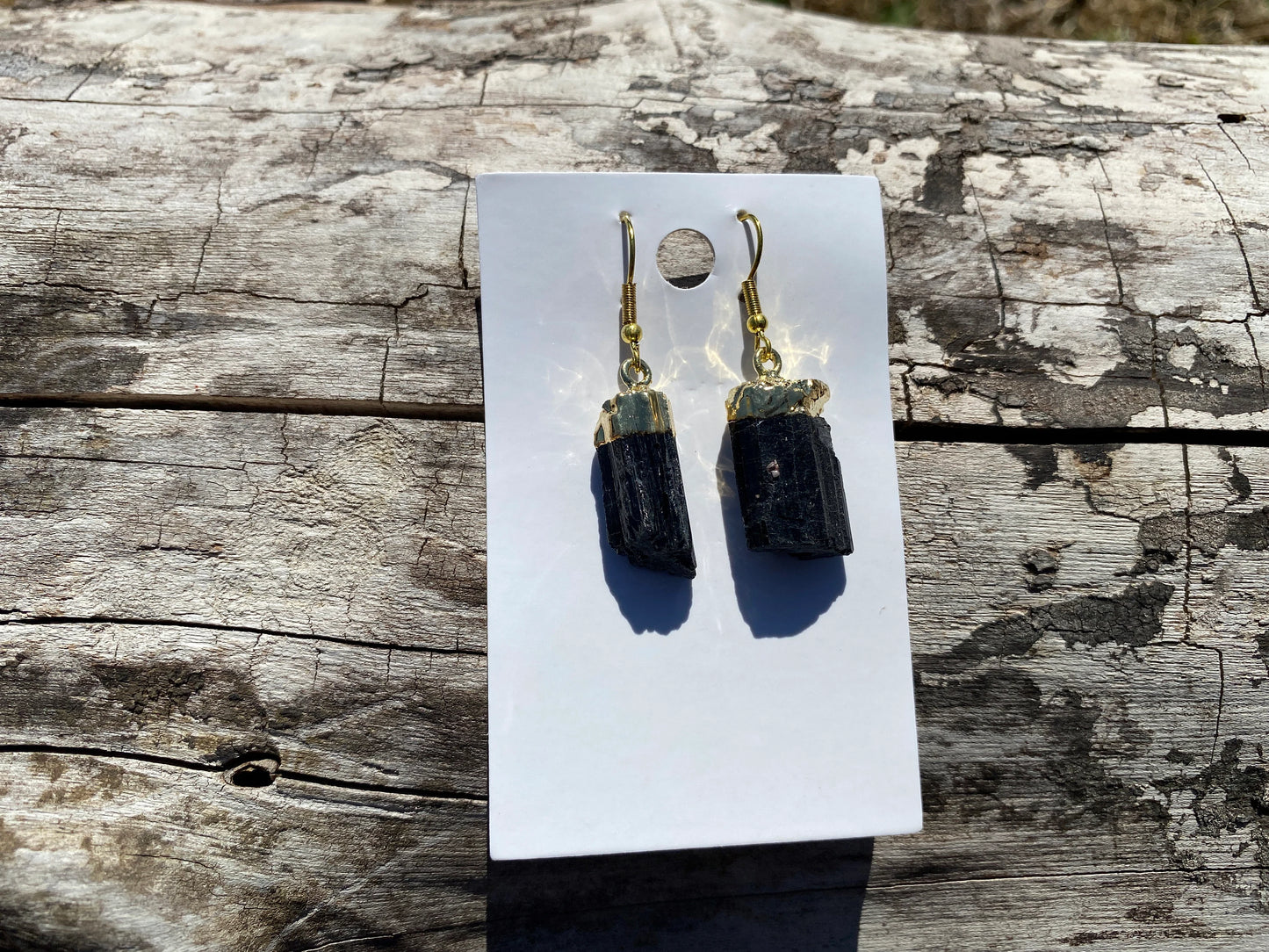 Raw Black Tourmaline Earrings, Gold Electroplated, Raw Gemstone Earrings, Dangle Earring, Gifts for Mom, Mothers Day Gift, Healing Crystal