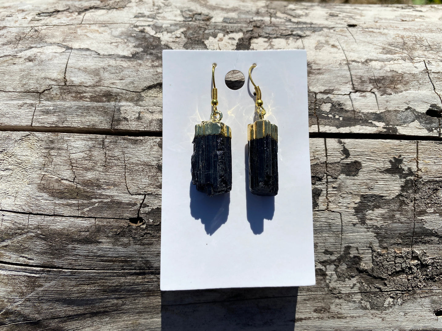 Raw Black Tourmaline Earrings, Gold Electroplated, Raw Gemstone Earrings, Dangle Earring, Gifts for Mom, Mothers Day Gift, Healing Crystal