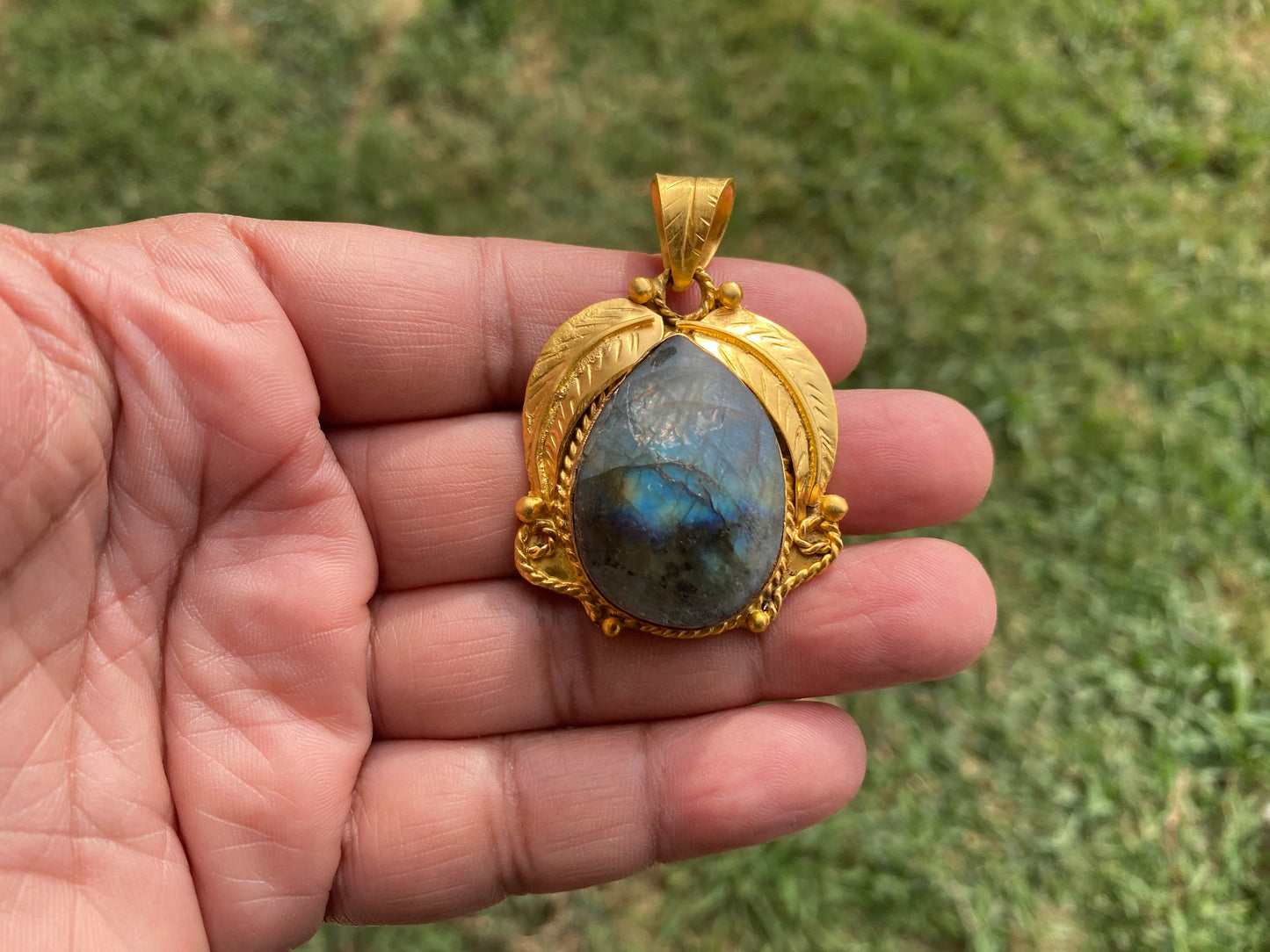 Gold Overlay Encased Labradorite Artisan-crafted Pendant, Mystical Charm, Elegant Craftsmanship, Nature's Magic Jewelry, Aurora-inspired