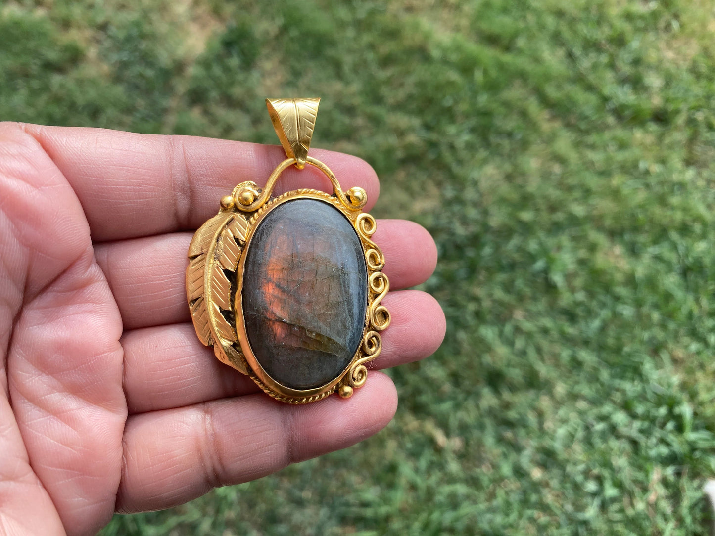 Gold Overlay Encased Labradorite Artisan-crafted Pendant, Mystical Charm, Elegant Craftsmanship, Nature's Magic Jewelry, Aurora-inspired
