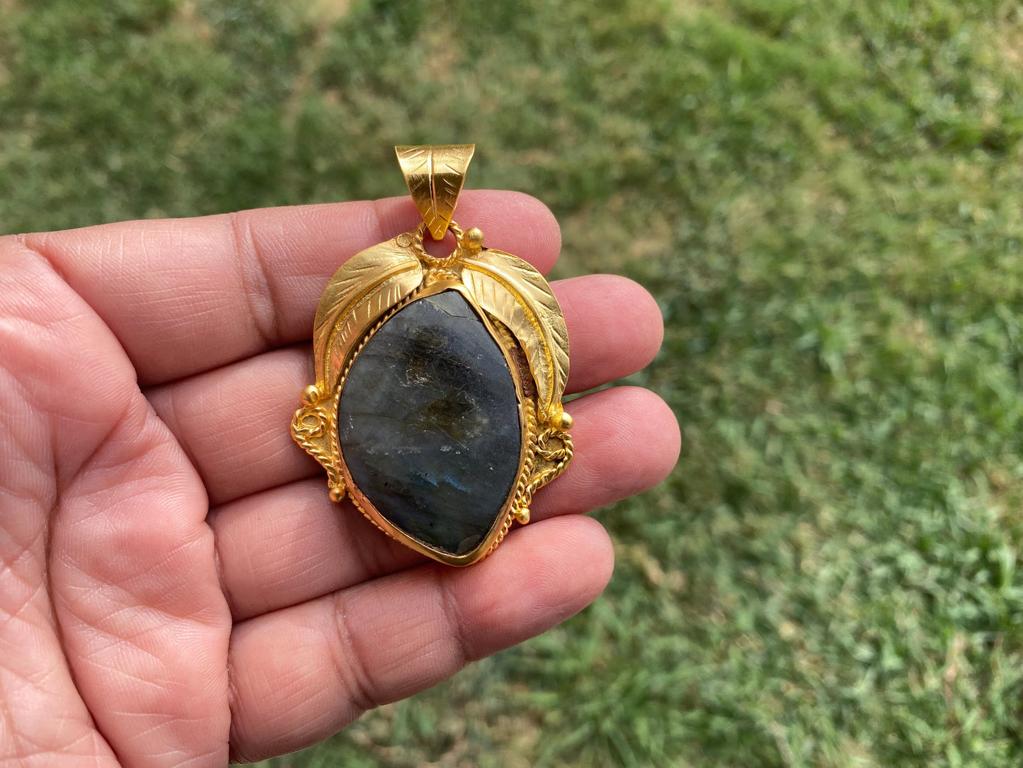 Gold Overlay Encased Labradorite Artisan-crafted Pendant, Mystical Charm, Elegant Craftsmanship, Nature's Magic Jewelry, Aurora-inspired