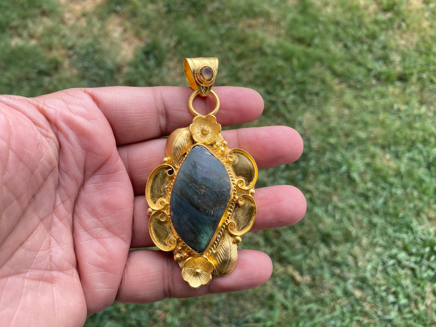 Gold Overlay Labradorite with Citrine Gem Handcrafted Pendant, Mystical Charm, Elegant Craftsmanship, Nature's Magic Jewelry, Unique Jewelry