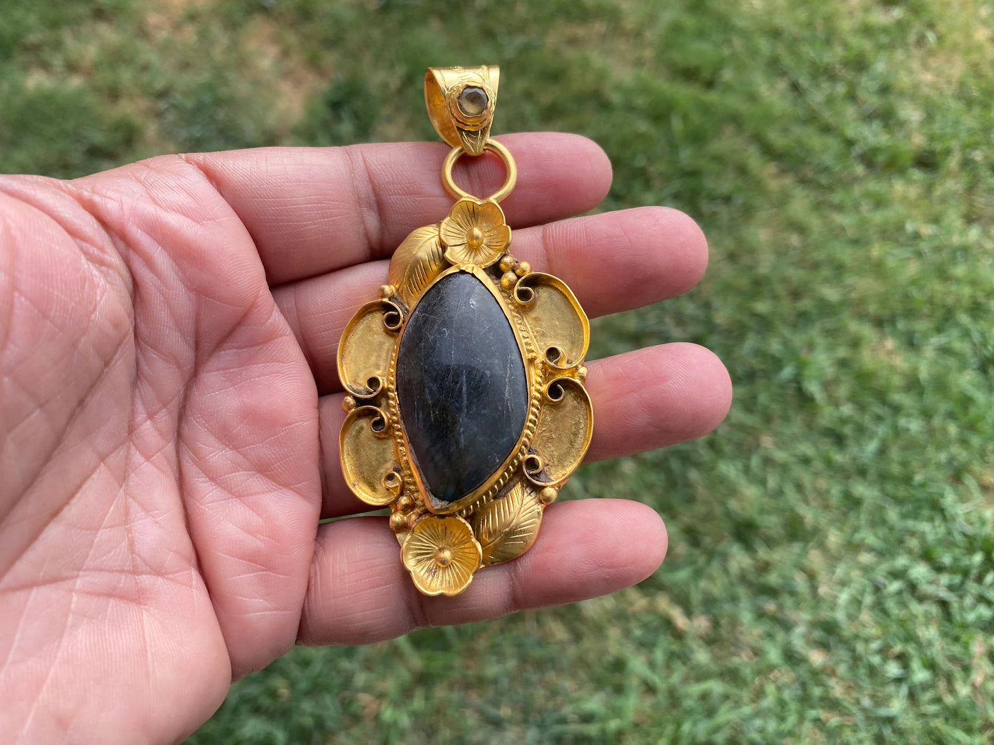 Gold Overlay Labradorite with Citrine Gem Handcrafted Pendant, Mystical Charm, Elegant Craftsmanship, Nature's Magic Jewelry, Unique Jewelry