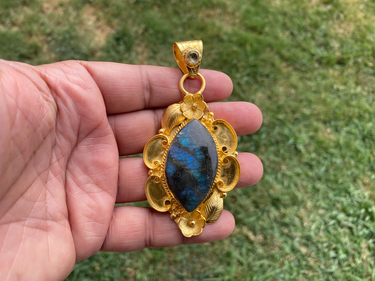 Gold Overlay Labradorite with Citrine Gem Handcrafted Pendant, Mystical Charm, Elegant Craftsmanship, Nature's Magic Jewelry, Unique Jewelry