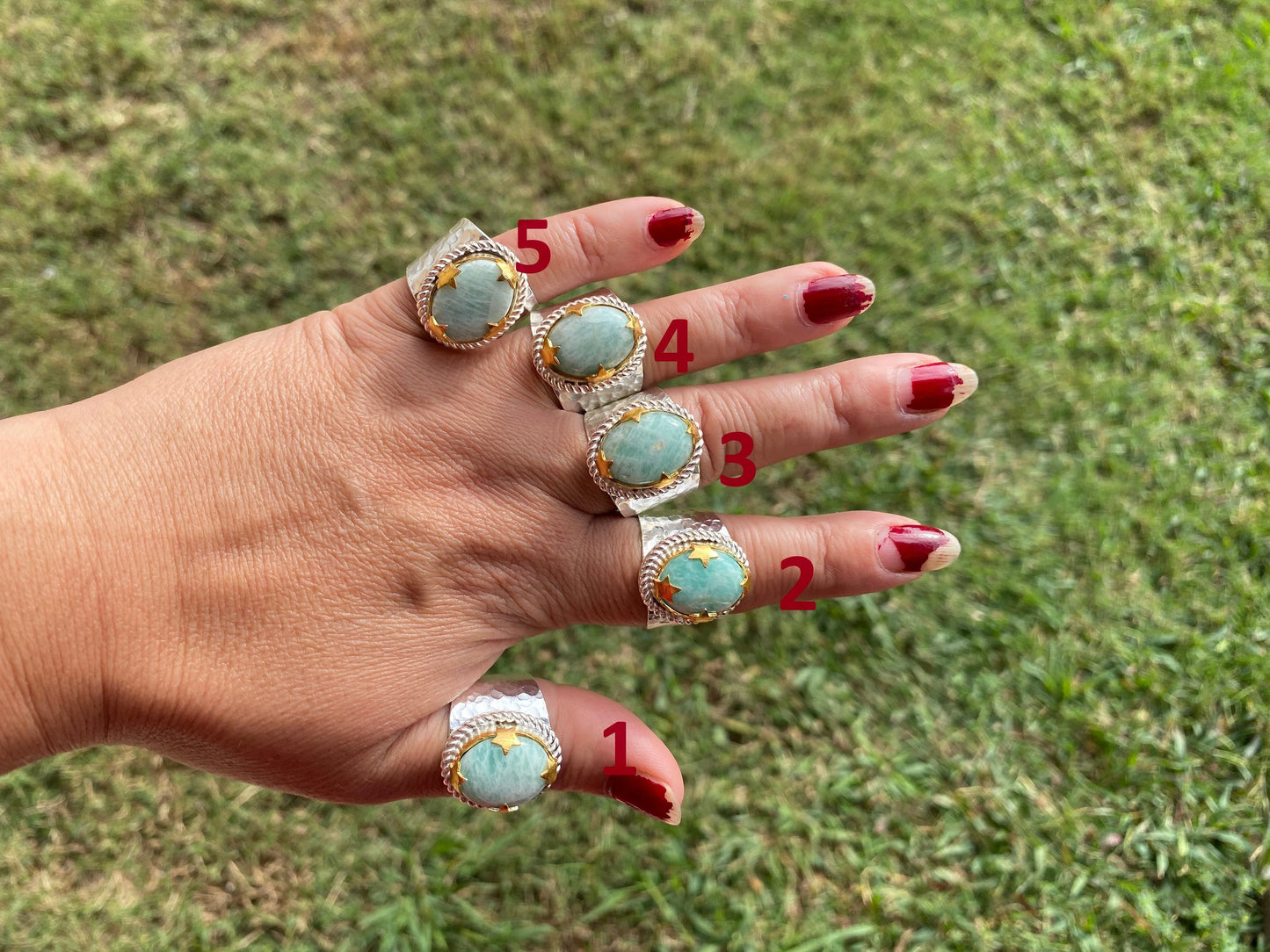 Adjustable Amazonite Natural Stone Two Tone Ring, Gold and Silver Overlay, Handmade Ring, Women Jewelry, Bohemian Jewelry, Energy Stone Ring