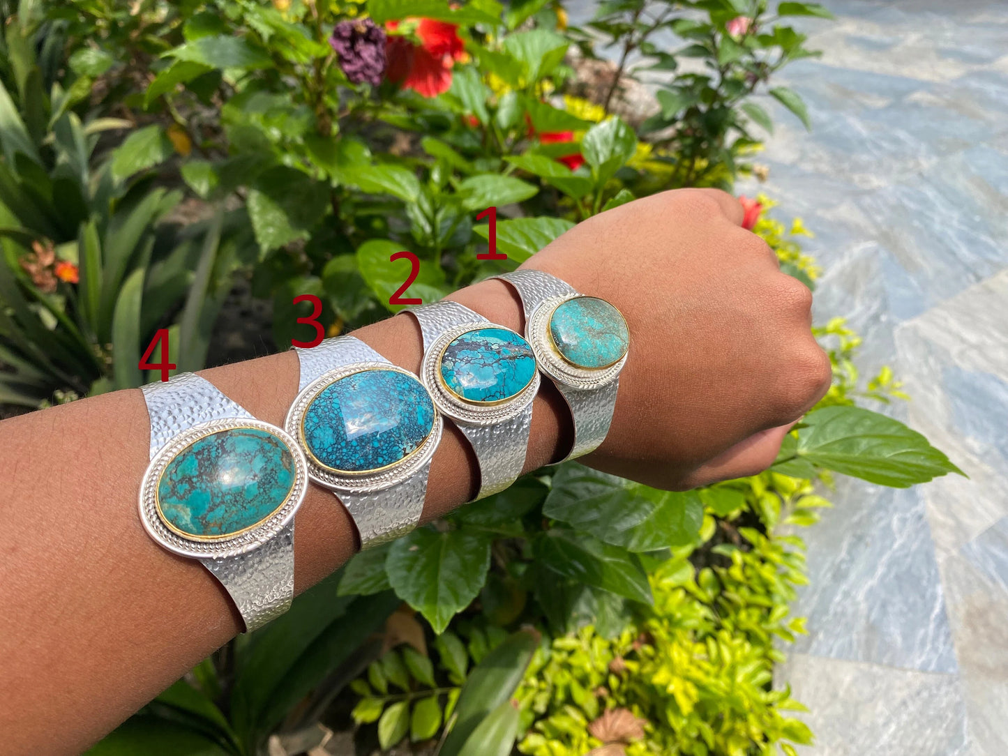 Gold with Silver Two Tone Natural Turquoise Hippie Bracelet, Cuff Bracelets, Bracelet for Calmness, Gift ideas, Gemstone adorned Bracelet