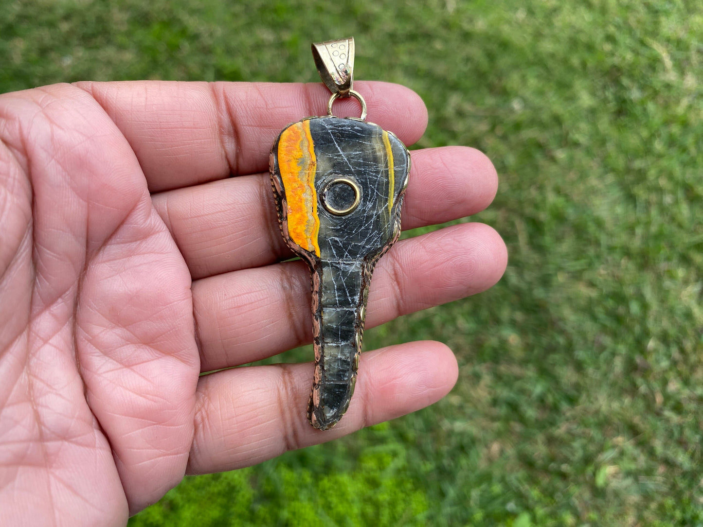 Guitar-shaped Jewelry, Natural Stone Bumblebee Jasper Tibetan Silver Pendant, Music Jewelry, Musician Gift, Guitar Jewelry, Boho Style