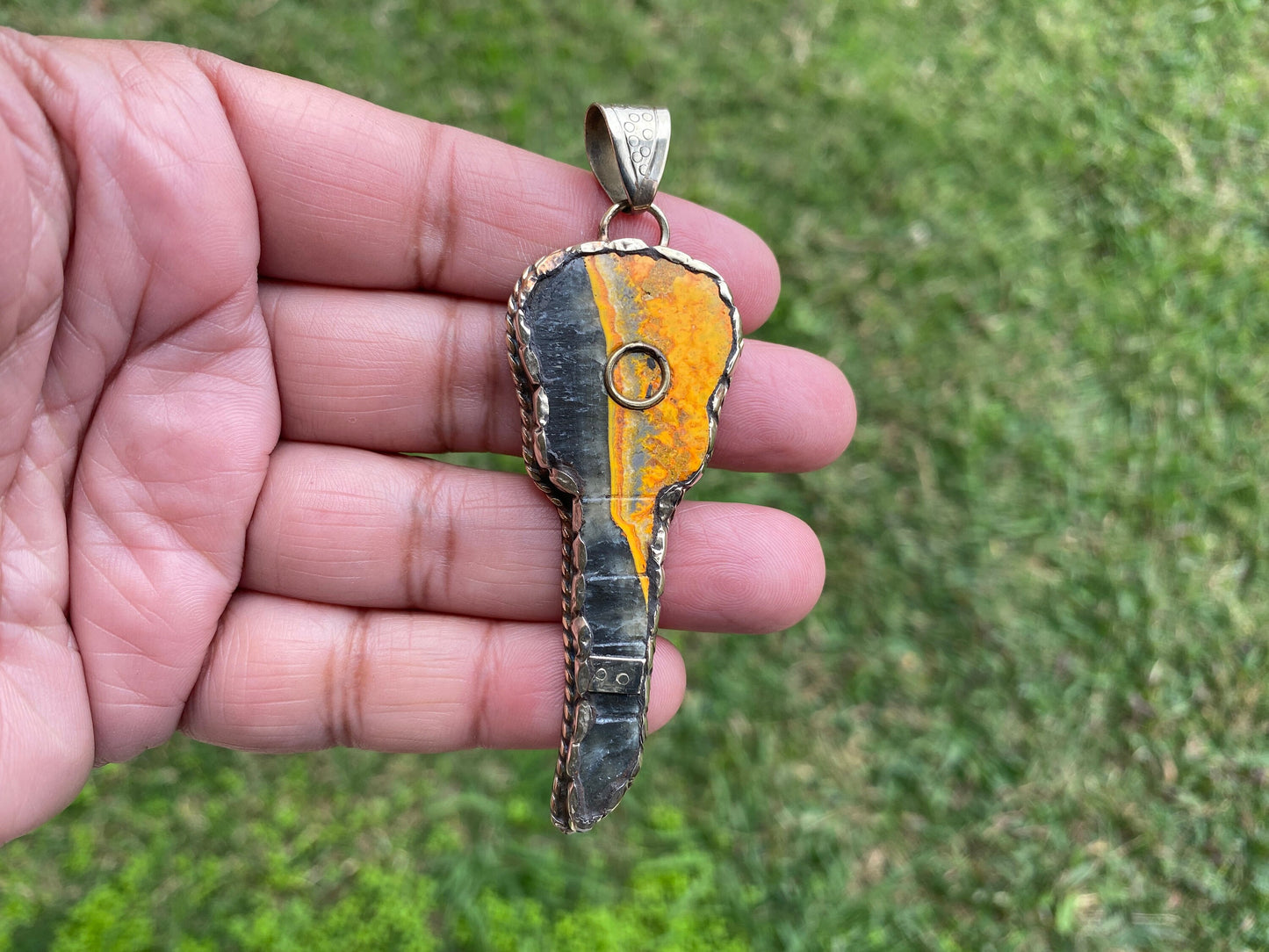 Guitar-shaped Jewelry, Natural Stone Bumblebee Jasper Tibetan Silver Pendant, Music Jewelry, Musician Gift, Guitar Jewelry, Boho Style
