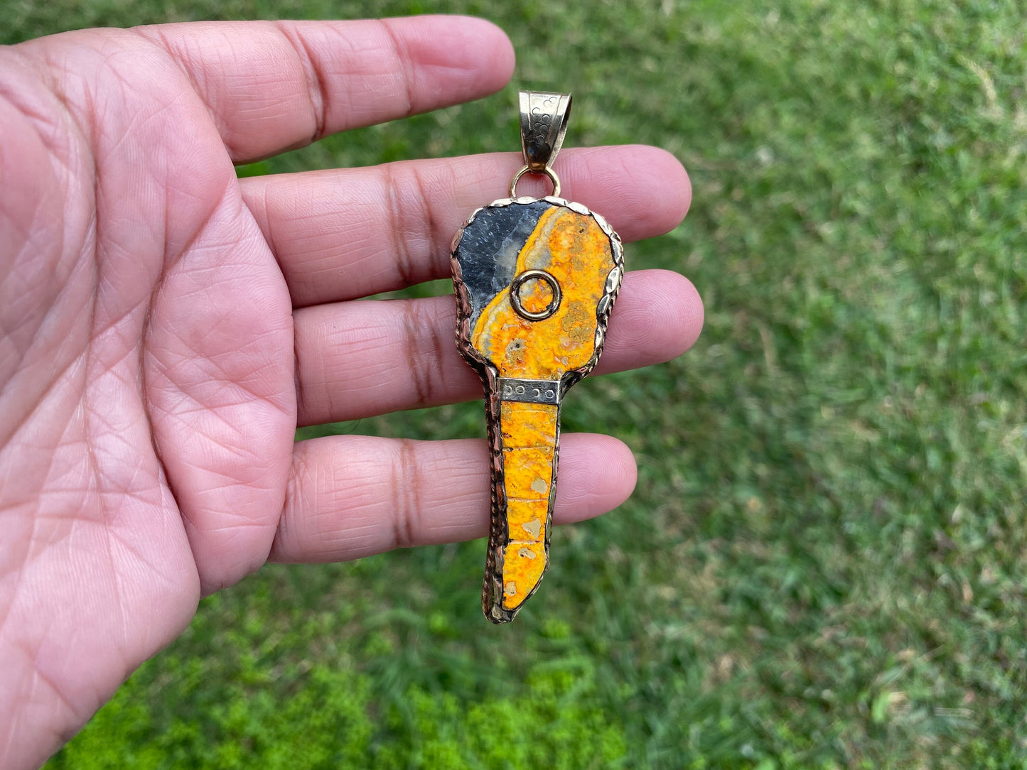 Guitar-shaped Jewelry, Natural Stone Bumblebee Jasper Tibetan Silver Pendant, Music Jewelry, Musician Gift, Guitar Jewelry, Boho Style