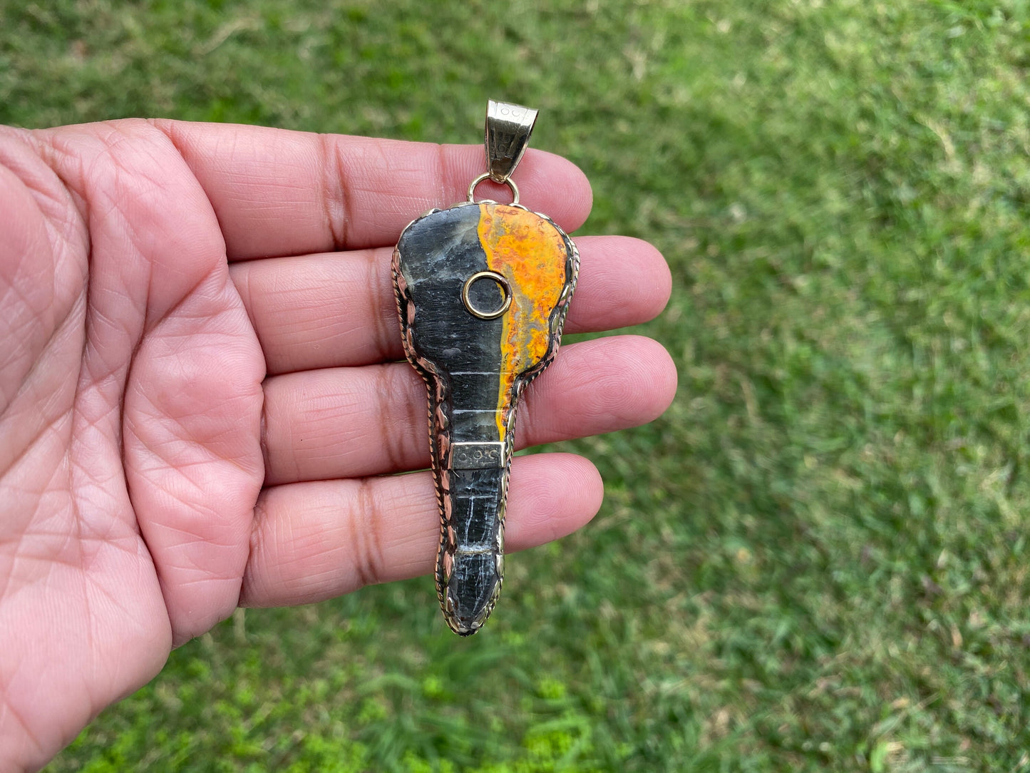 Guitar Pendant, Natural Stone Bumblebee Jasper Tibetan Silver Pendant, Music Jewelry, Musician Gift, Guitar Pick Pendant, Guitar Jewelry