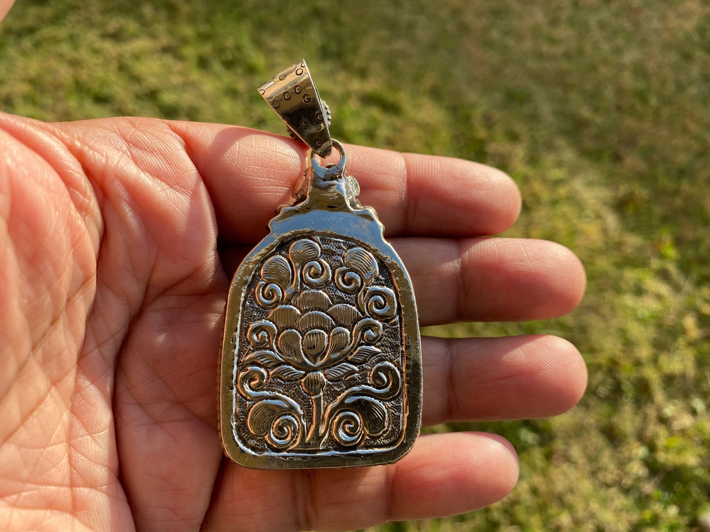 Guru Padmasambhava Rinpoche Pendant, Stabilized Turquoise with Red Coral Gemstone Tibetan Silver Pendant, Medicine Buddha, Sakyamuni Buddha