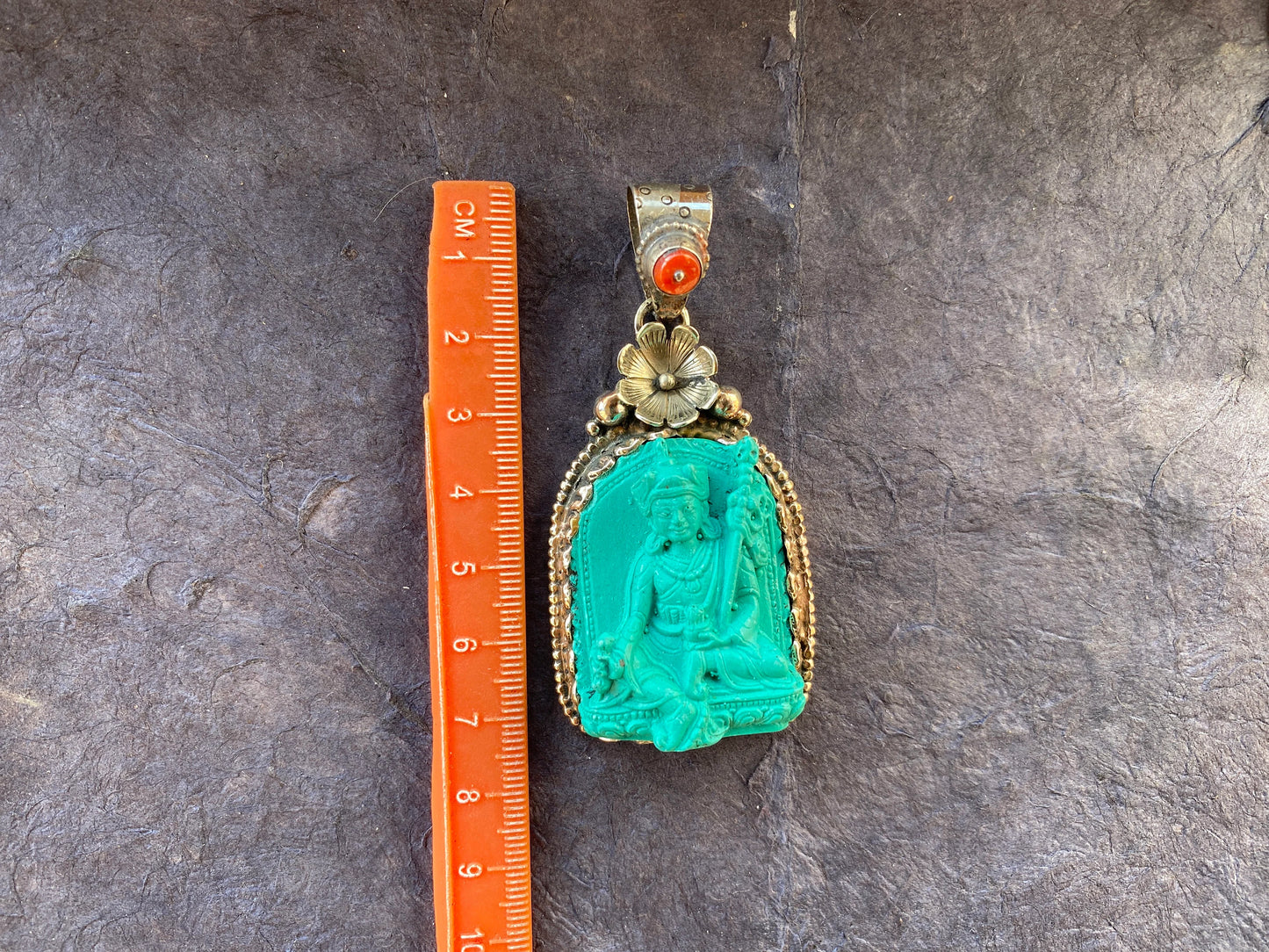 Guru Padmasambhava Rinpoche Pendant, Stabilized Turquoise with Red Coral Gemstone Tibetan Silver Pendant, Medicine Buddha, Sakyamuni Buddha