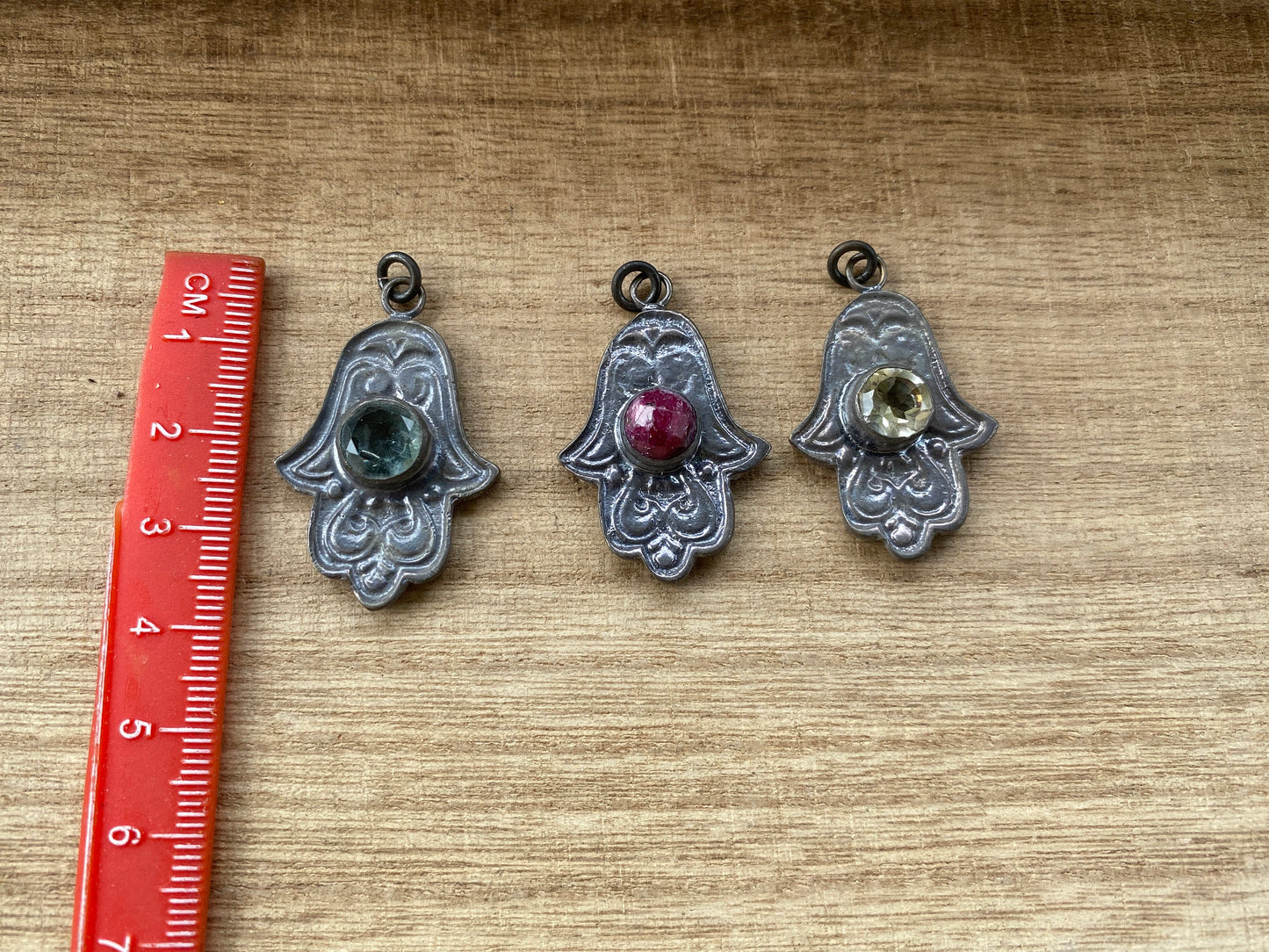 Hamsa Oxidize Brass Pendant, Gemstone Small Charm, Faceted Green Topaz, Ruby or Citrine Pendant, Antique Brass Hamsa, Hand of Fatima Jewelry