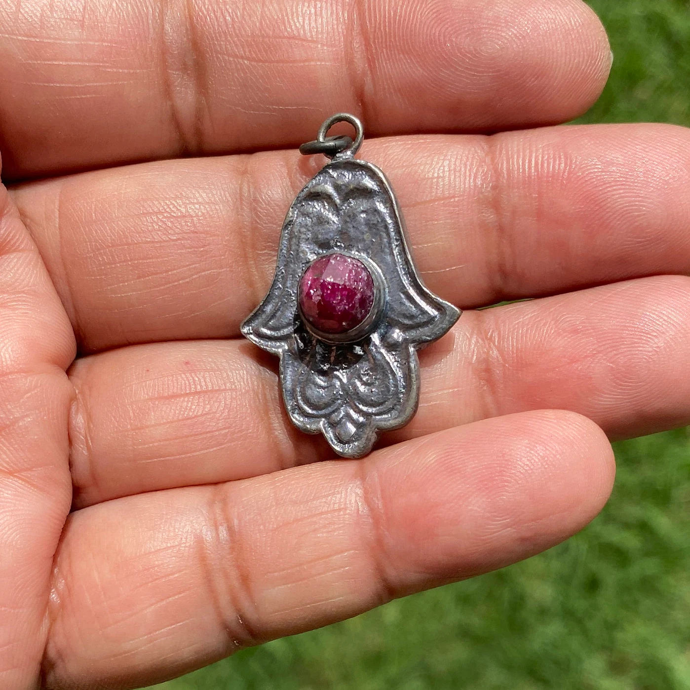 Hamsa Oxidize Brass Pendant, Gemstone Small Charm, Faceted Green Topaz, Ruby or Citrine Pendant, Antique Brass Hamsa, Hand of Fatima Jewelry