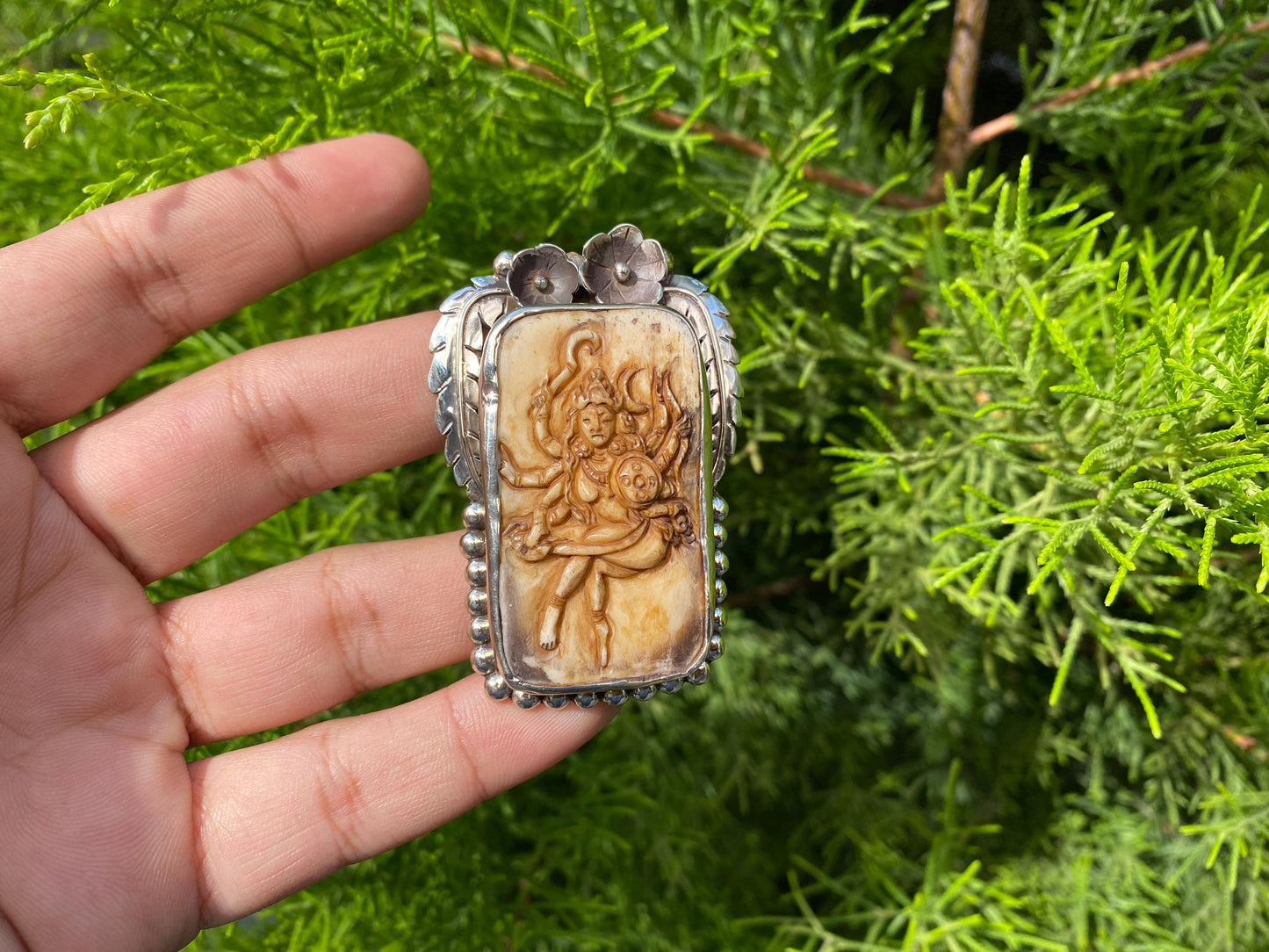 Hand-Carved Buffalo Bone Goddess Kali Ring with Tibetan Silver, Lucky Ring, Mystical power, luxury Ring, Spiritual Bohemian Unisex Ring