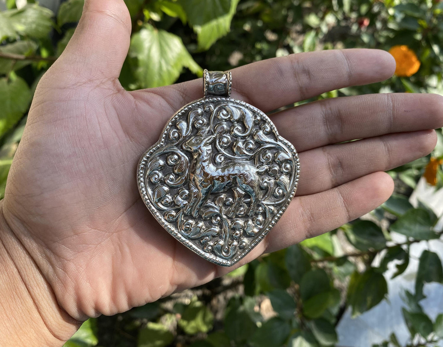 Hand-Carved Deer Pendant in Tibetan Silver | Unique Nature-Inspired Boho Necklace, Unisex Animal Lover's Jewelry, Spiritual Healing Pendant