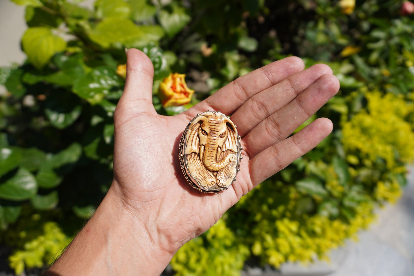 Hand-Carved Elephant on Buffalo Bone Tibetan Silver Ring | Ganesh Ring, Adjustable Ring, Unisex Jewelry Gift, Unique Gift