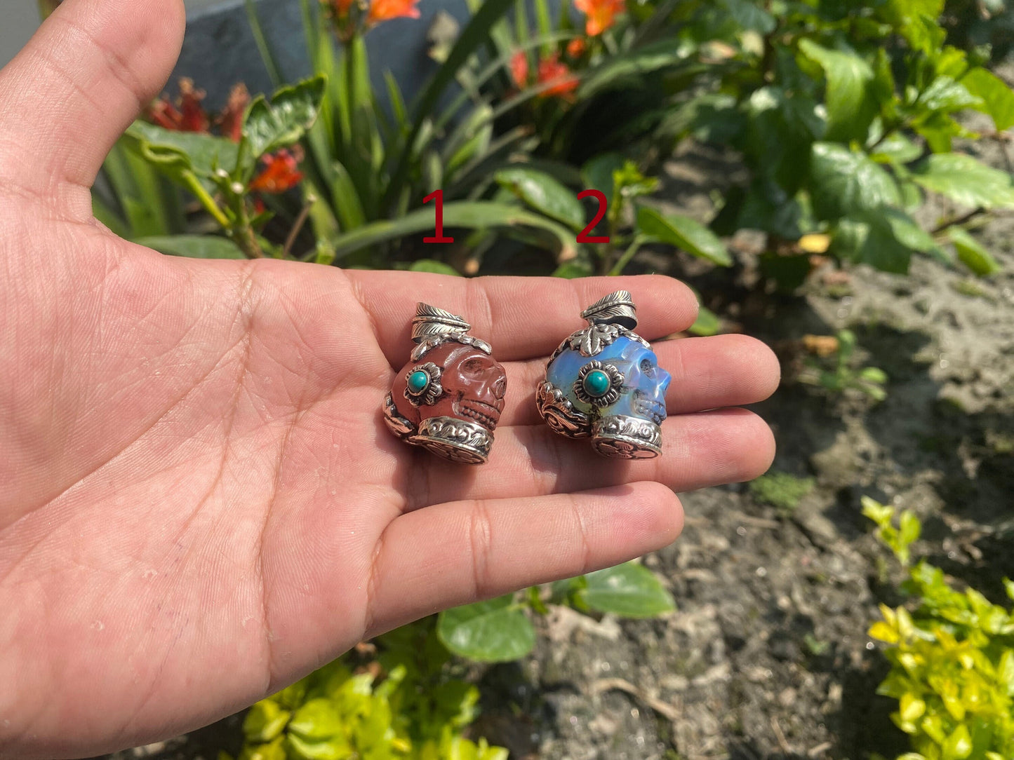 Serene Beauty: Hand-Carved Rose Quartz and Opalite Pendant with Turquoise Accents, Hand-Carved Rose Quartz and Opalite Pendant.