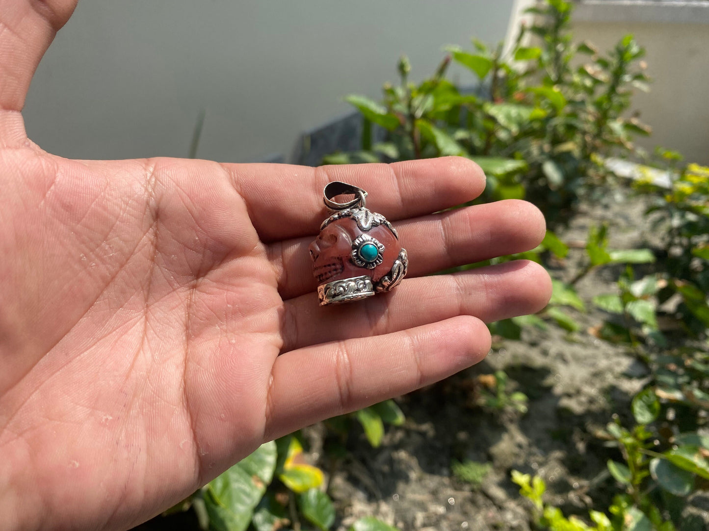 Serene Beauty: Hand-Carved Rose Quartz and Opalite Pendant with Turquoise Accents, Hand-Carved Rose Quartz and Opalite Pendant.