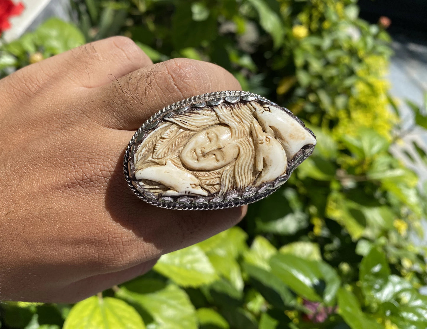 Hand-carved Buffalo Bone Ring - Women with Dolphins Design, Unique Boho Ocean Spirit Jewelry, Tibetan Silver Ring,Handmade Ring,Perfect Gift