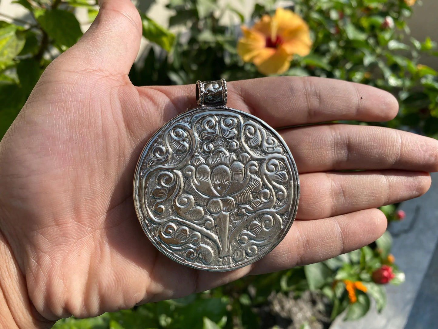 Hand-carved Round Horse Pendant in Tibetan Silver | Unisex Nature-inspired Jewelry, Boho Chic Healing Necklace, Unique Animal Lover's Gift
