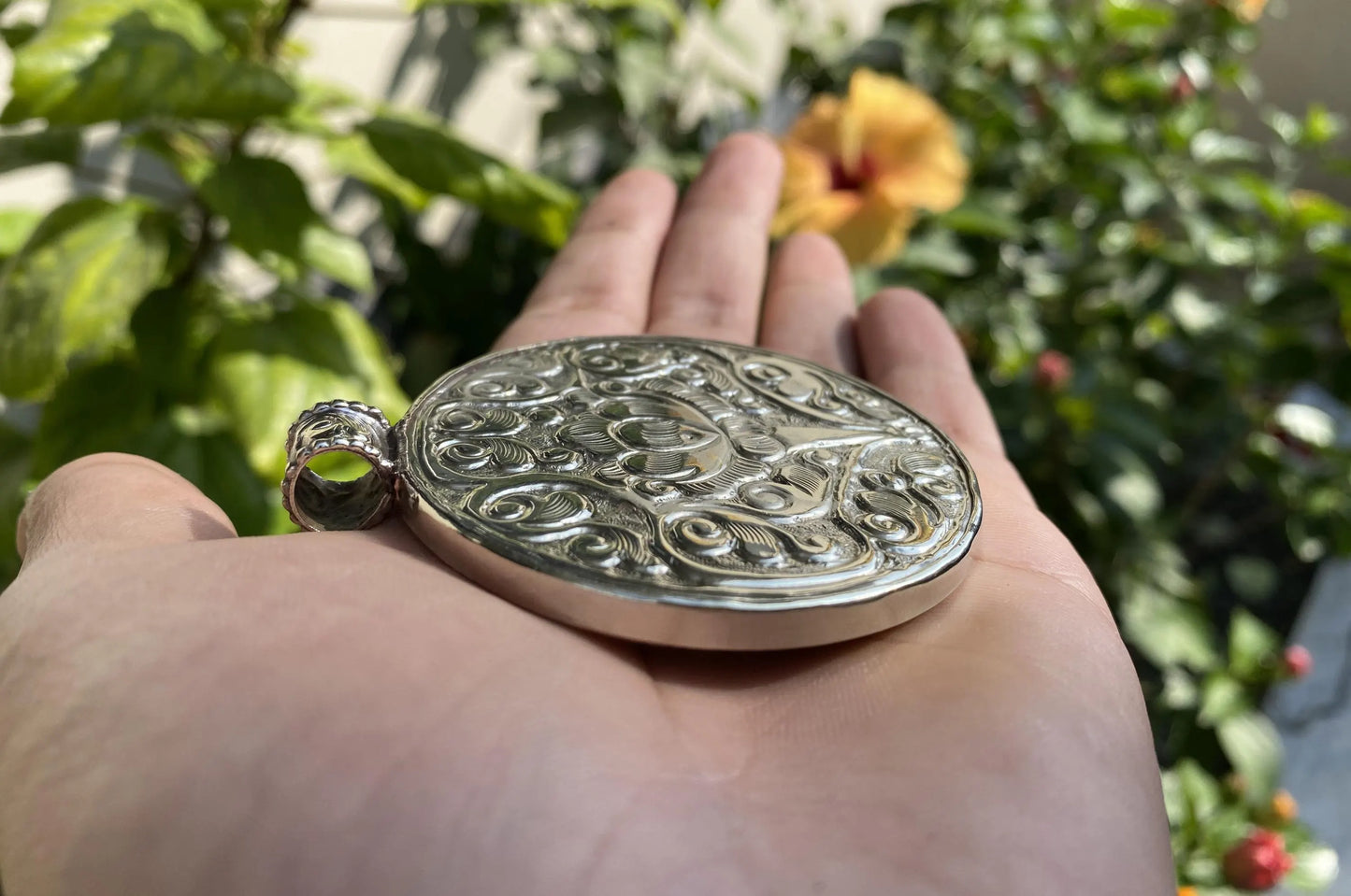 Hand-carved Round Horse Pendant in Tibetan Silver | Unisex Nature-inspired Jewelry, Boho Chic Healing Necklace, Unique Animal Lover's Gift