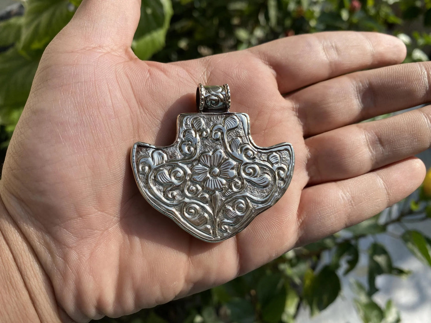 Hand-carved Tibetan Silver Pendant with Mythical Fish Design | Unique Bohemian Pendant, Unisex Pendant for Daily Wear, Spiritual Jewelry