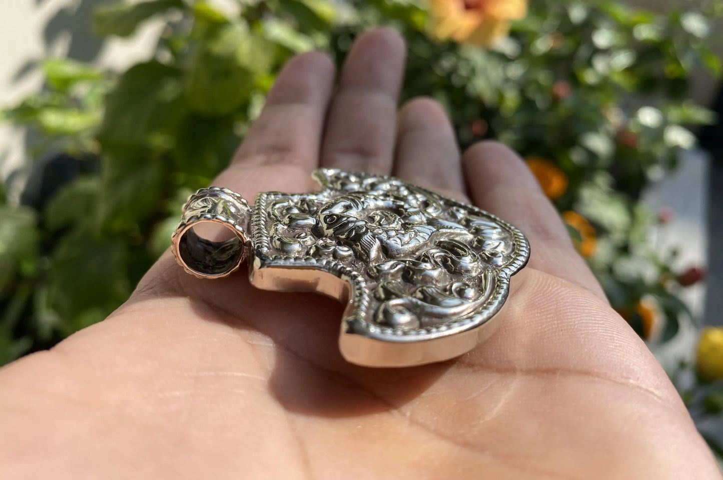 Hand-carved Tibetan Silver Pendant with Mythical Fish Design | Unique Bohemian Pendant, Unisex Pendant for Daily Wear, Spiritual Jewelry
