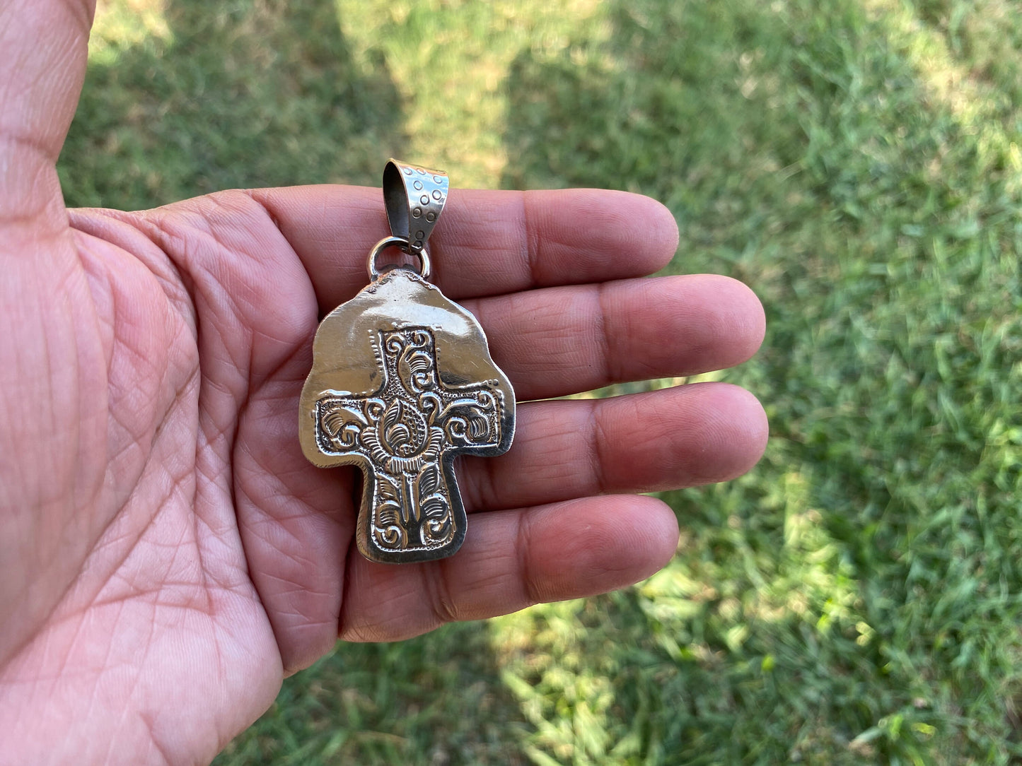 Hand Carved Cross Bone Pendant, Tibetan Silver, Religious Jewelry, Spiritual Jewelry, Jesus Christ, Christian Symbolism, Faith Jewelry
