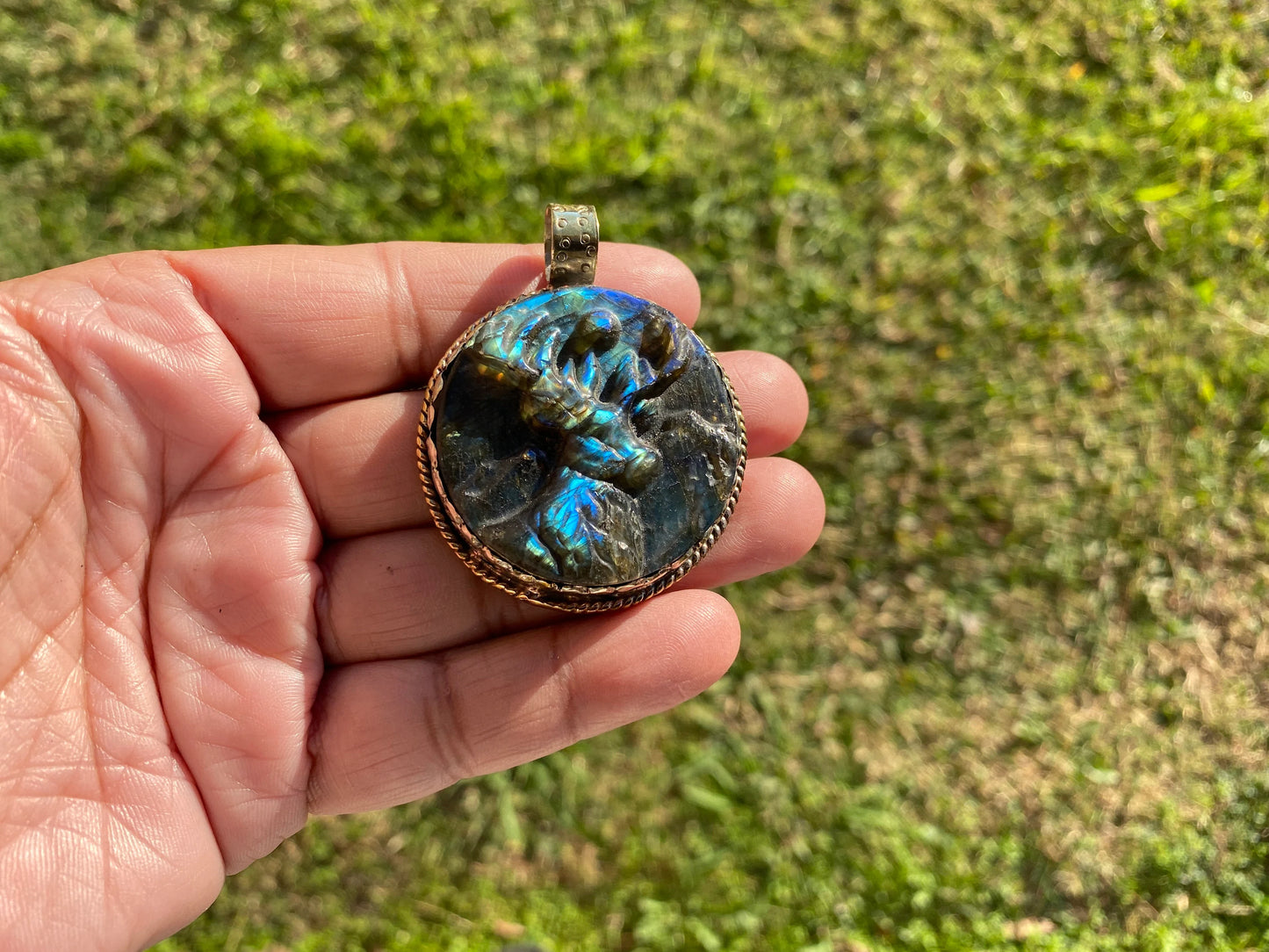 Hand Carved Deer Pendant, Natural Labradorite Tibetan Silver Necklace, Wildlife Jewelry, Unique Animal Carving Pendant, Animal Lover's Gift